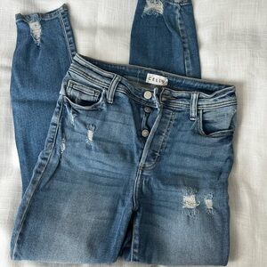 Cello Distressed Skinny Jeans in Blue Wash